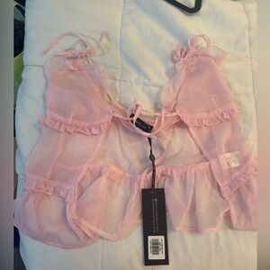 White fox still sleepless top, size small, baby pink